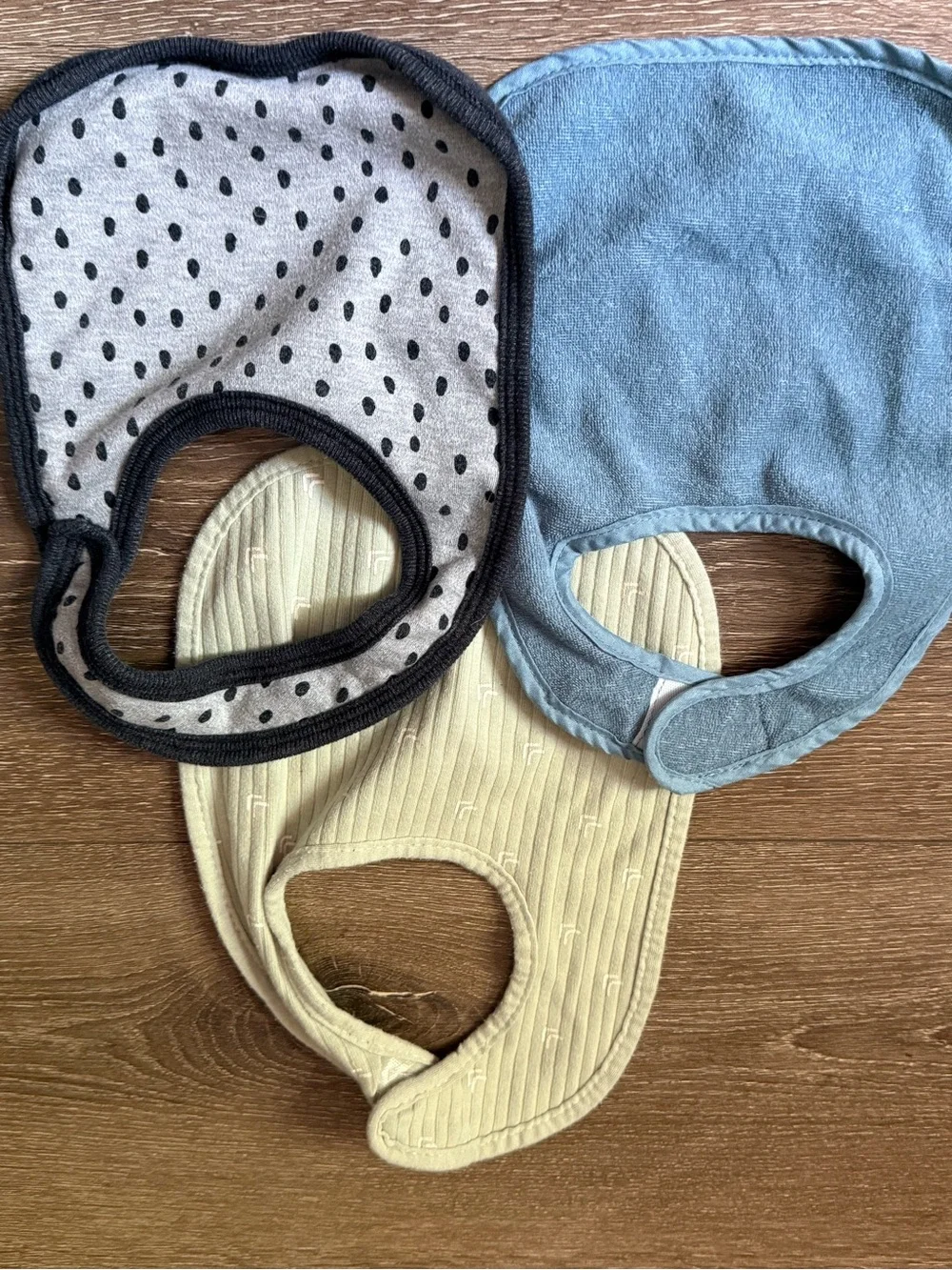 3-Pack Baby Bibs in Blue, Gray Polka Dot & Cream - Soft Feeding Bibs